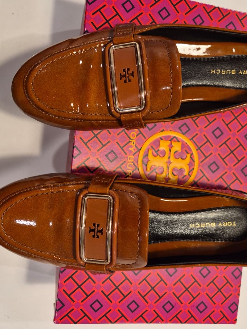 Tory Burch Cognac Patent Leather Slip-On Loafers size 5.5
